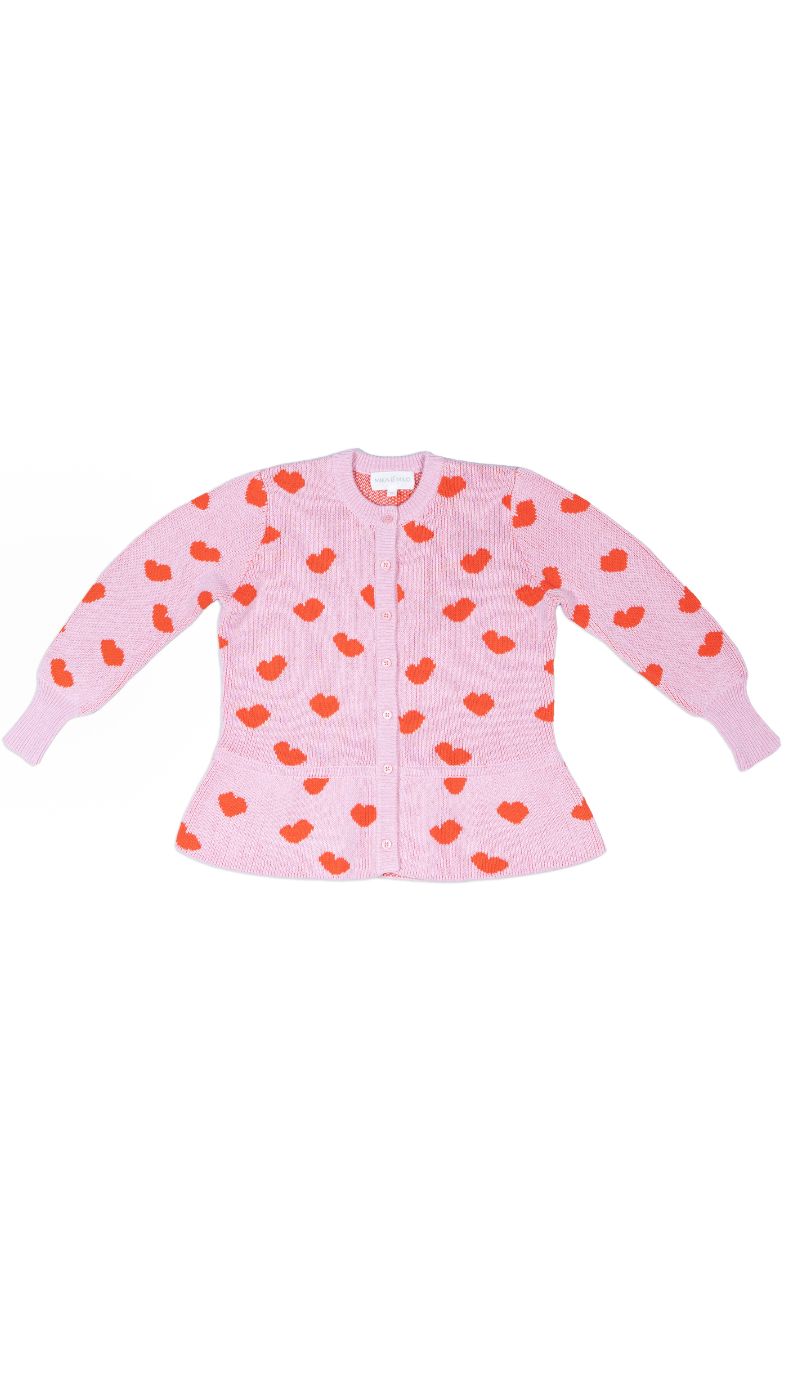 MIKA & MILO Love Hearts Ruffled Jacket | Bubble Gum - - organic cotton cashmere