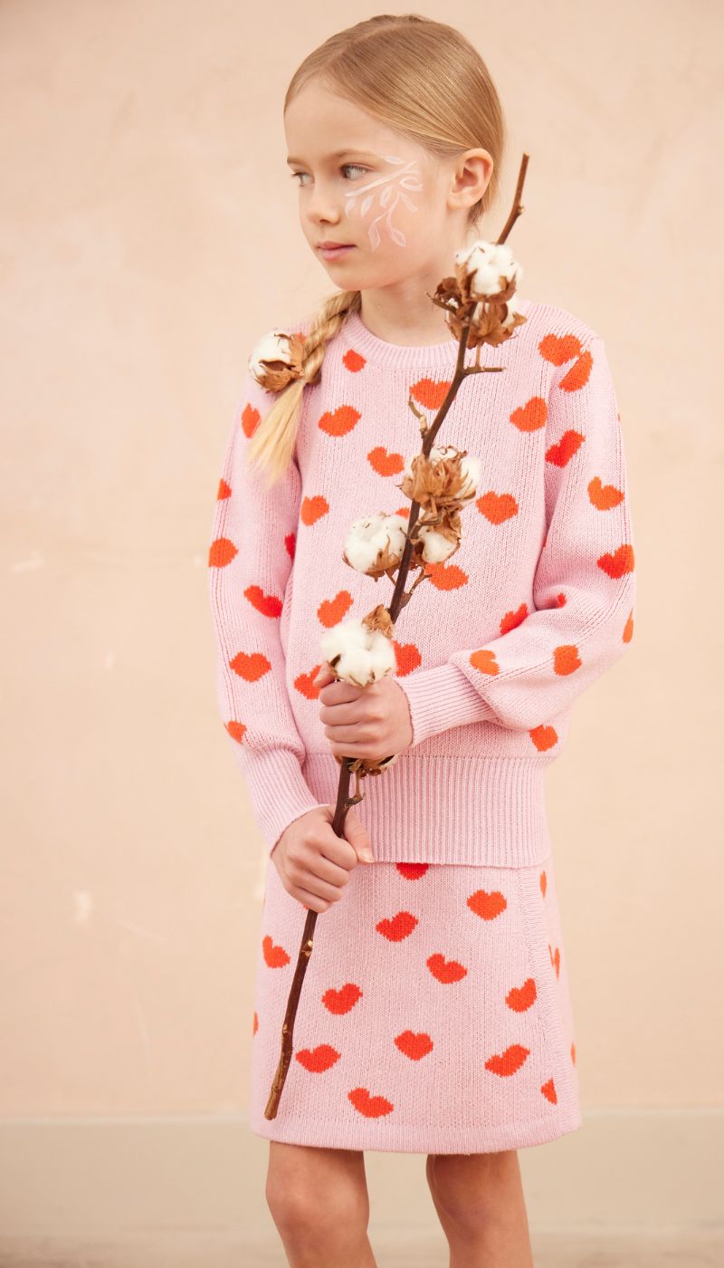 MIKA & MILO Love Hearts Jumper | Bubble Gum - - organic cotton cashmere