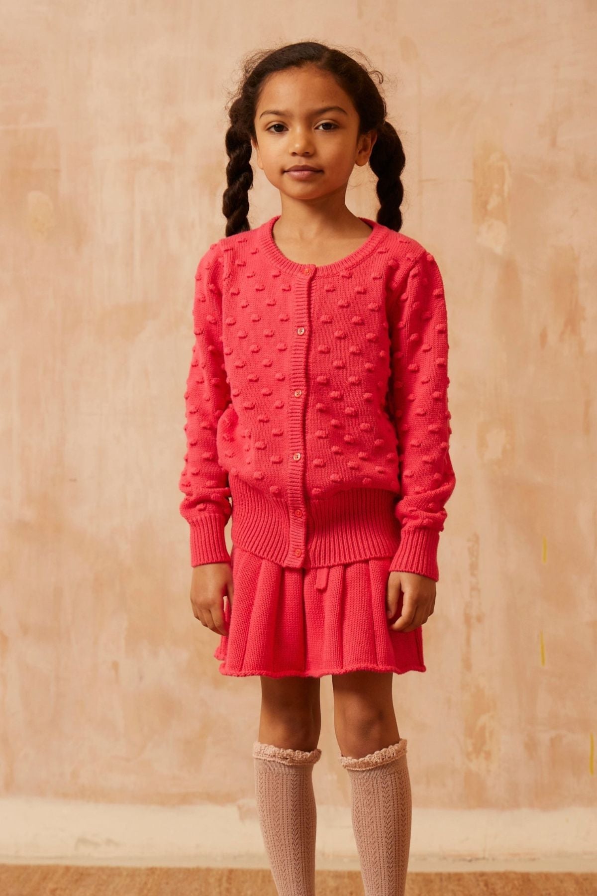 Popcorn Knit Cardigan | Raspberry by MIKA & MILO, organic cotton, vetted by KIDDYKIND