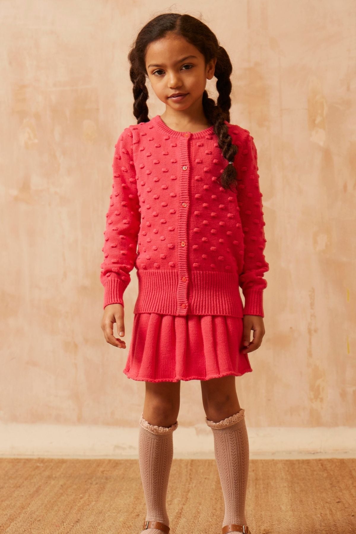 Popcorn Knit Cardigan | Raspberry