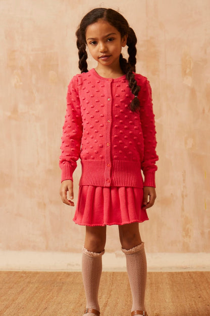 Popcorn Knit Cardigan | Raspberry by MIKA & MILO, organic cotton, vetted by KIDDYKIND