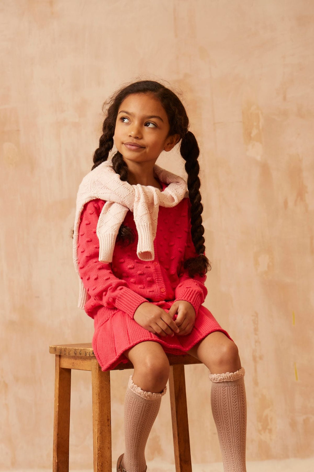 Popcorn Knit Cardigan | Raspberry