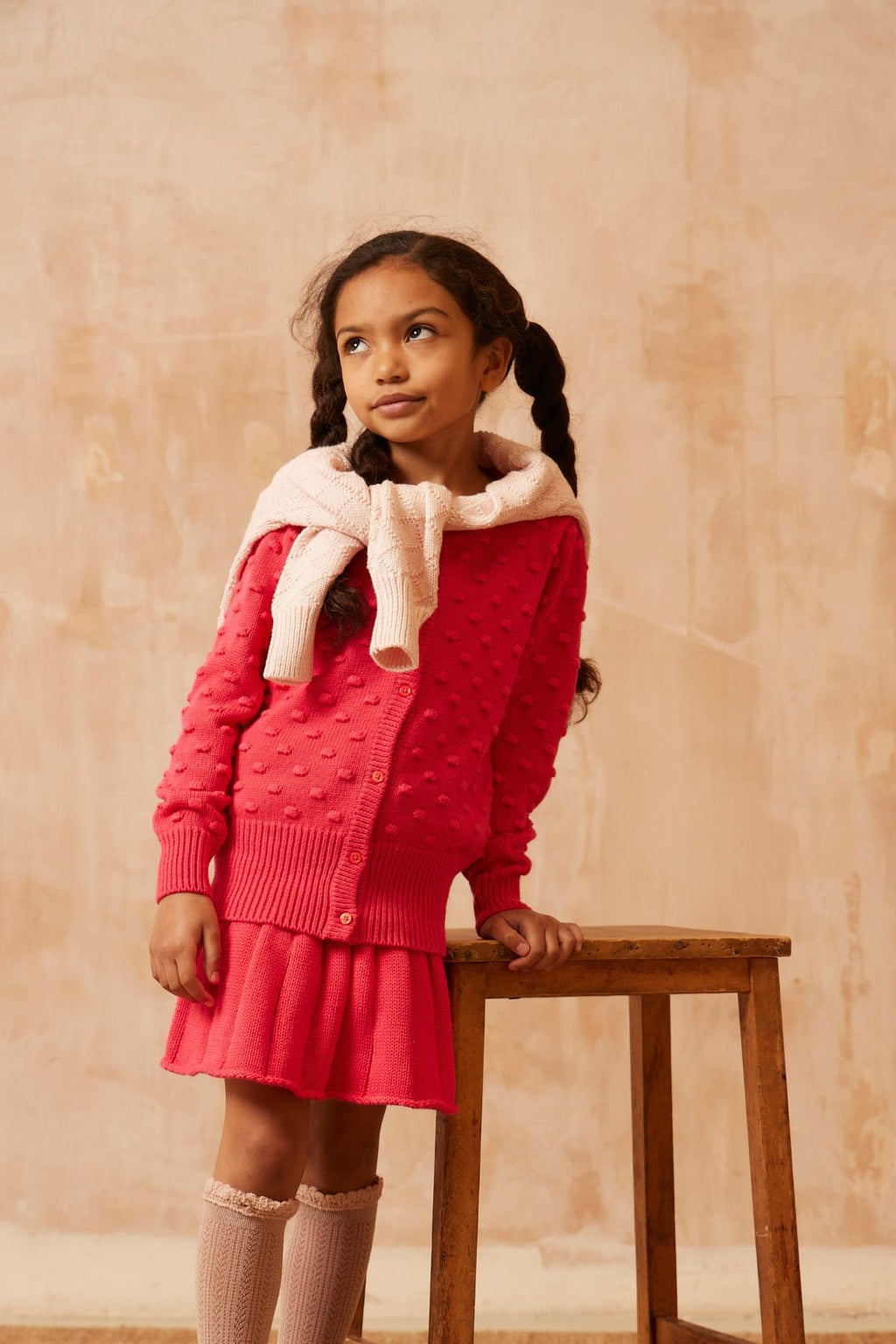 Popcorn Knit Cardigan | Raspberry