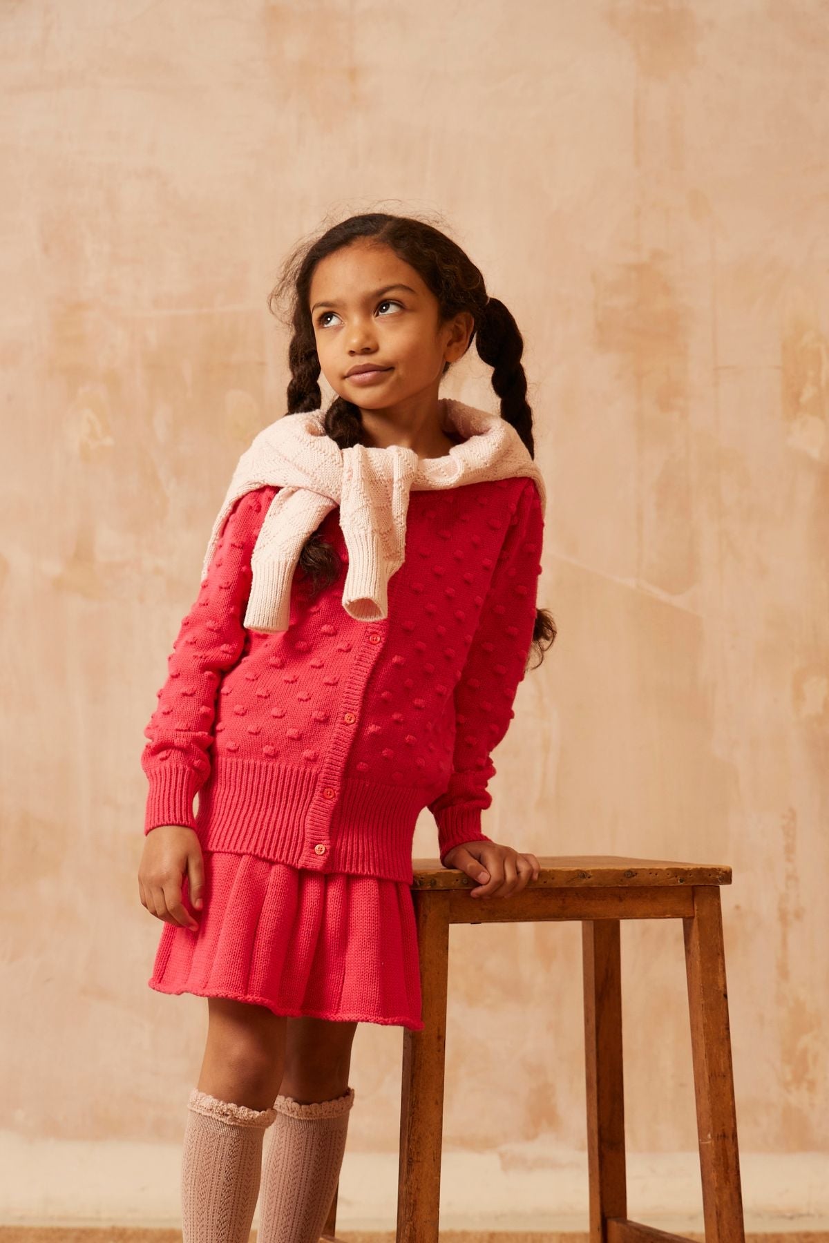 Popcorn Knit Cardigan | Raspberry by MIKA & MILO, organic cotton, vetted by KIDDYKIND