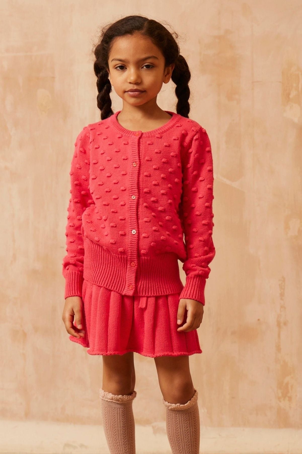 Popcorn Knit Cardigan | Raspberry by MIKA & MILO, organic cotton, vetted by KIDDYKIND