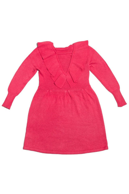 Ruffled V Dress | Raspberry by MIKA & MILO, organic cotton, vetted by KIDDYKIND