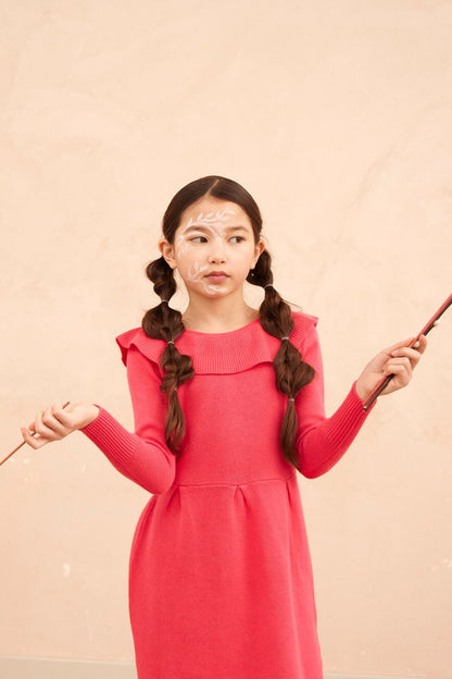 Ruffled V Dress | Raspberry by MIKA & MILO, organic cotton, vetted by KIDDYKIND