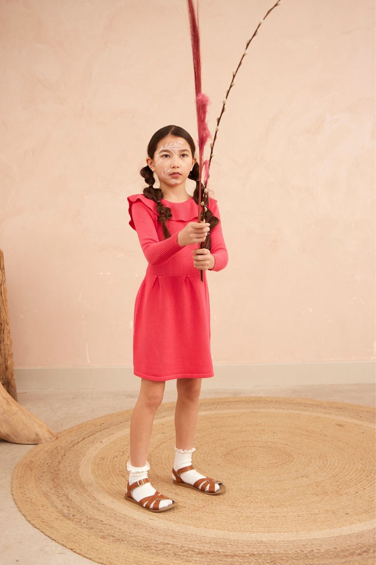 Ruffled V Dress | Raspberry by MIKA & MILO, organic cotton, vetted by KIDDYKIND