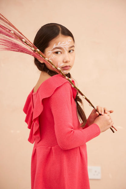 Ruffled V Dress | Raspberry by MIKA & MILO, organic cotton, vetted by KIDDYKIND