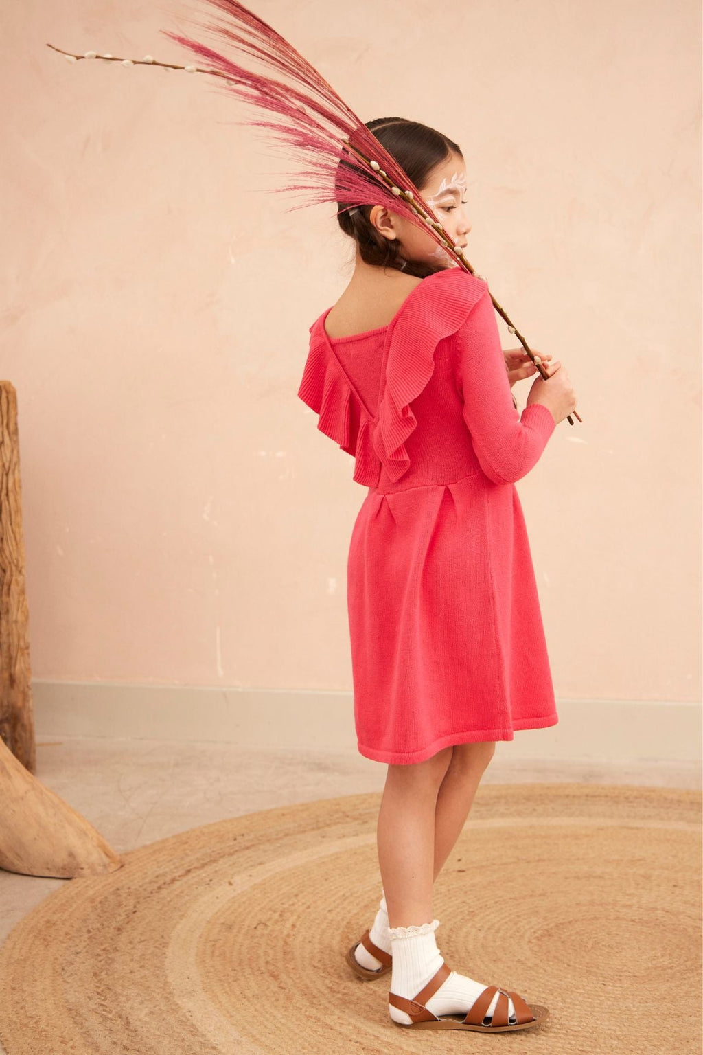 Ruffled V Dress | Raspberry