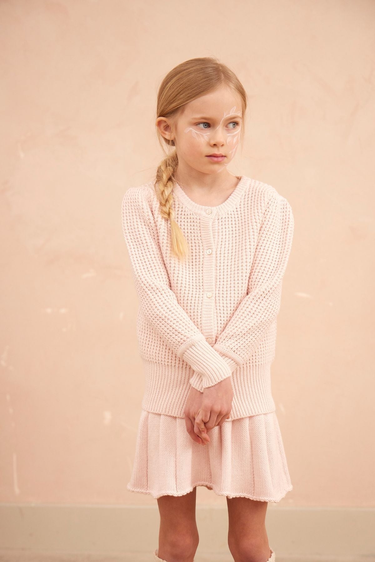 MIKA & MILO Waffle Knit Cardigan | Blush - - organic cotton cashmere