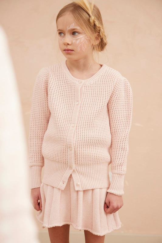 MIKA & MILO Waffle Knit Cardigan | Blush - - organic cotton cashmere