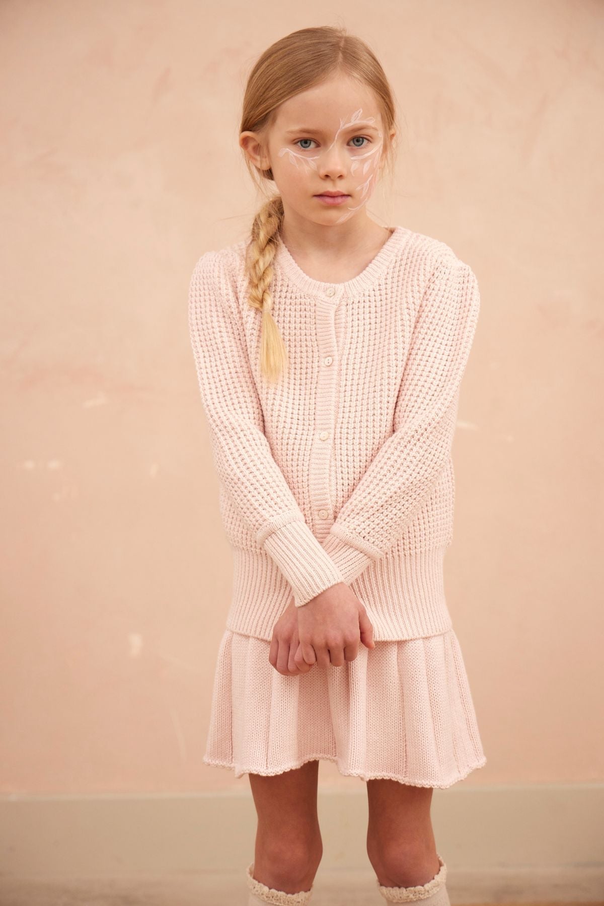 MIKA & MILO Waffle Knit Cardigan | Blush - - organic cotton cashmere