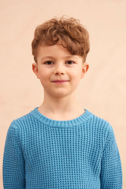 Waffle Knit Jumper | Iceland Blue by MIKA & MILO, organic cotton, vetted by KIDDYKIND