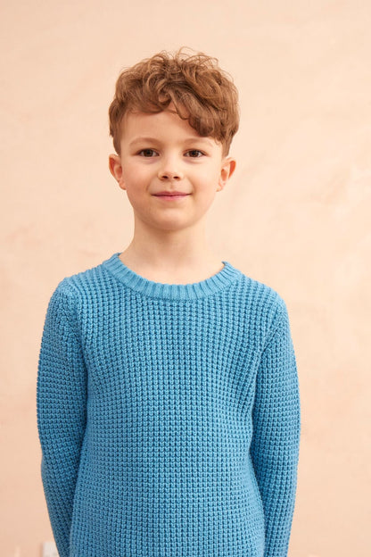 Waffle Knit Jumper | Iceland Blue by MIKA & MILO, organic cotton, vetted by KIDDYKIND