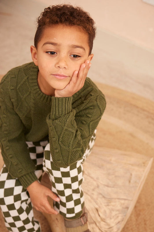 MIKA & MILO Cable Popcorn Jumper | Avocado - - organic cotton cashmere