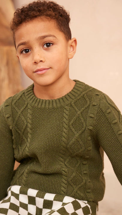 MIKA & MILO Cable Popcorn Jumper | Avocado - - organic cotton cashmere
