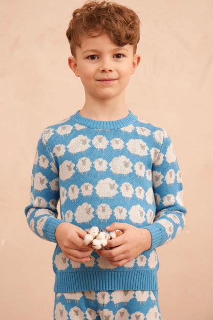 MIKA & MILO Flock of Sheep Jumper | Iceland Blue - - organic cotton cashmere