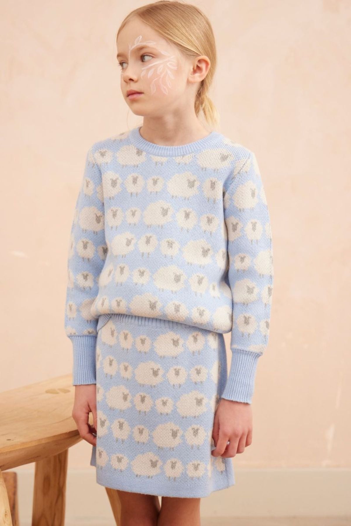MIKA & MILO Little Bo Peep Pencil Skirt | Sky - - organic cotton cashmere