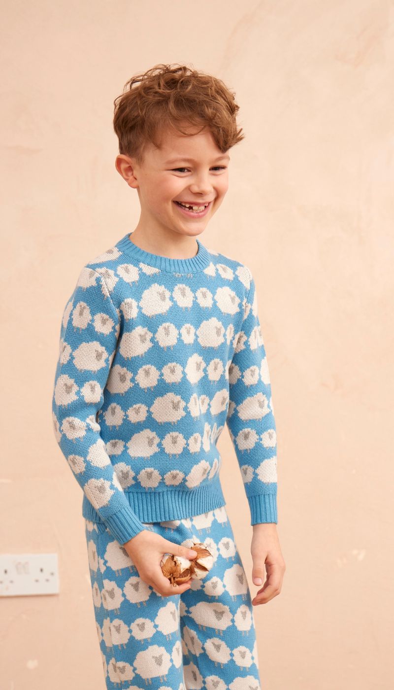 MIKA & MILO Flock of Sheep Jumper | Iceland Blue - - organic cotton cashmere