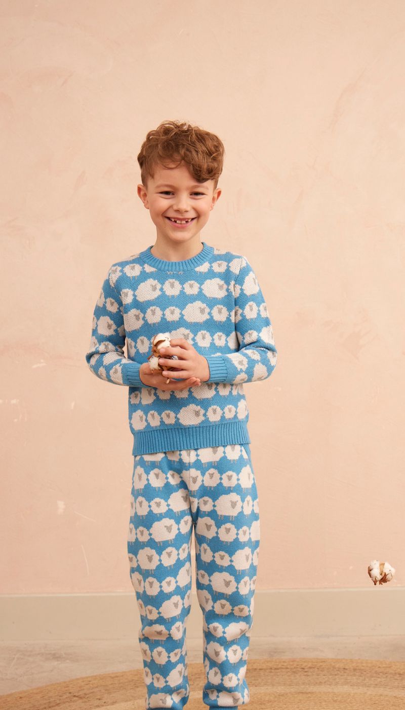 MIKA & MILO Flock of Sheep Jumper | Iceland Blue - - organic cotton cashmere