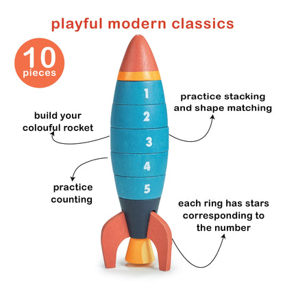 Stacking and Counting Rocket | natural wooden toy for toddlers UK