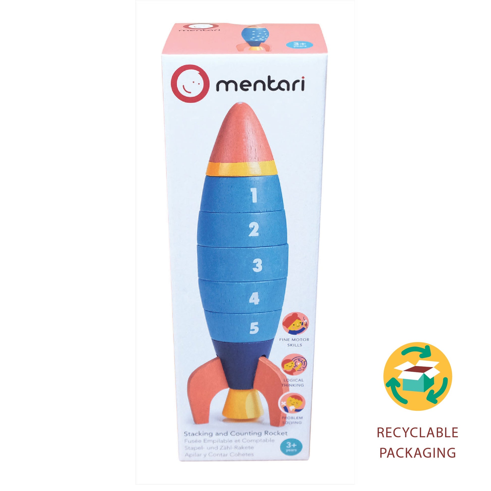 Stacking and Counting Rocket | natural wooden toy for toddlers UK