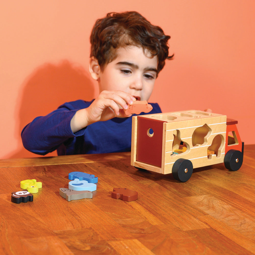 Sustainable Montessori toy: Shape Sorting Safari Truck | KIDDYKIND