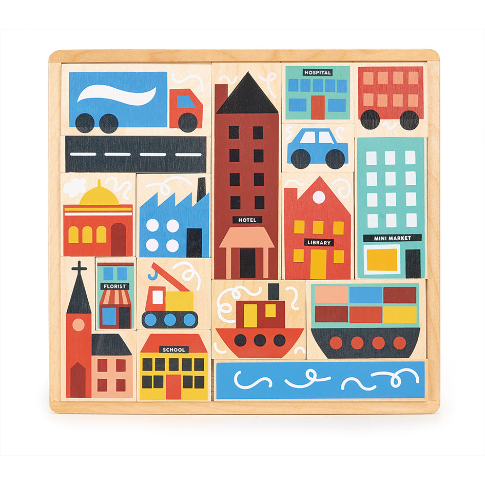 Sustainable Montessori toy: Town Puzzle | KIDDYKIND