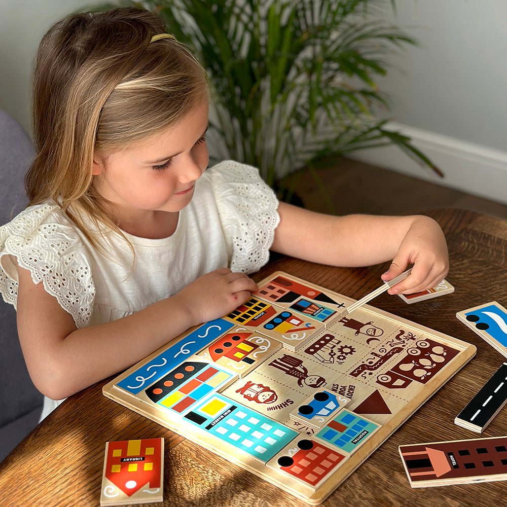 Sustainable Montessori toy: Town Puzzle | KIDDYKIND