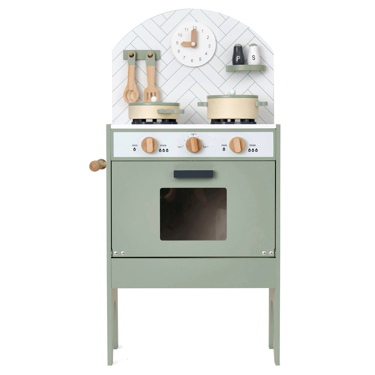 Hooga Playroom mint wooden toy kitchen with oven, hob and utensils