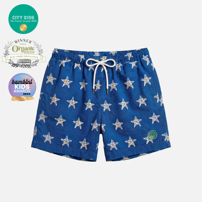 Pure Earth Collection Kids Swimming Trunks Blue - GOTS certified organic cotton kids swimwear - sustainable ethical organic baby clothing UK | Kiddykind