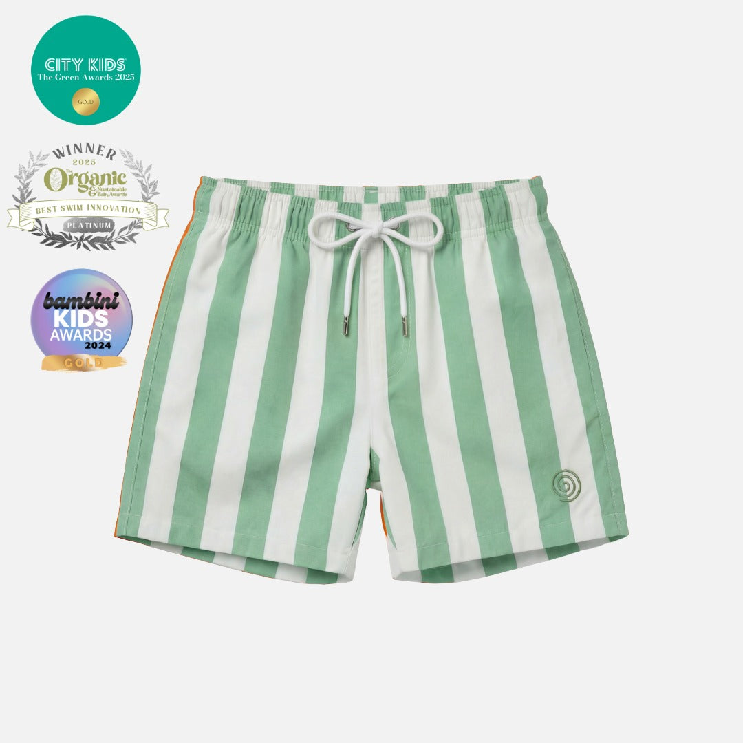 Kids' Swimming Trunks - Green Stripe by Pure Earth Collection, vetted by KIDDYKIND