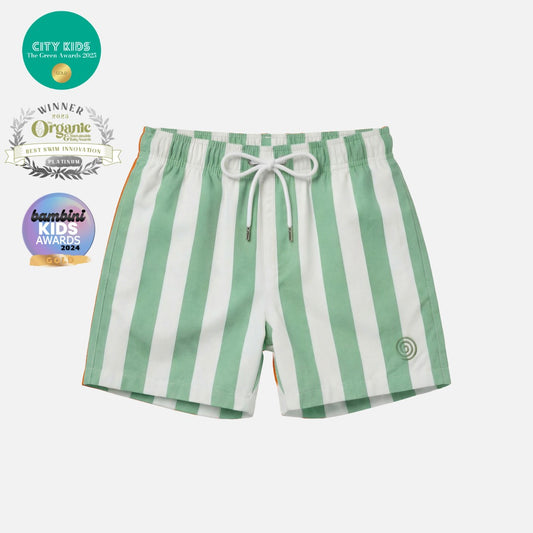 Kids' Swimming Trunks - Green Stripe by Pure Earth Collection, vetted by KIDDYKIND