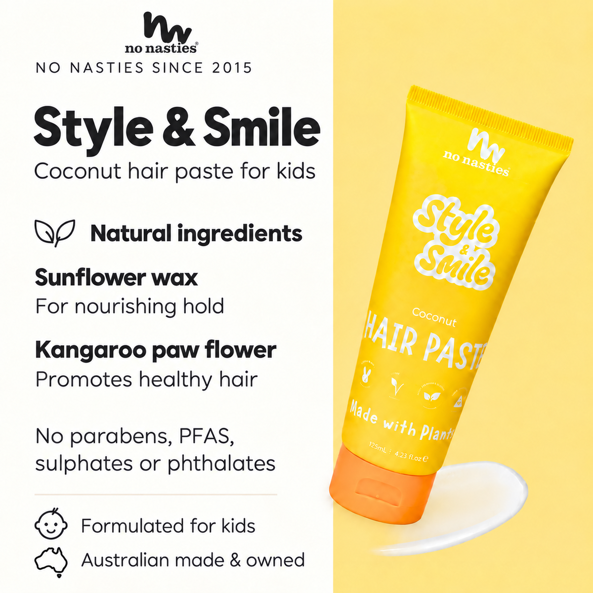 Plant-Based Kids Hair Paste – Coconut & Lime, 125ml