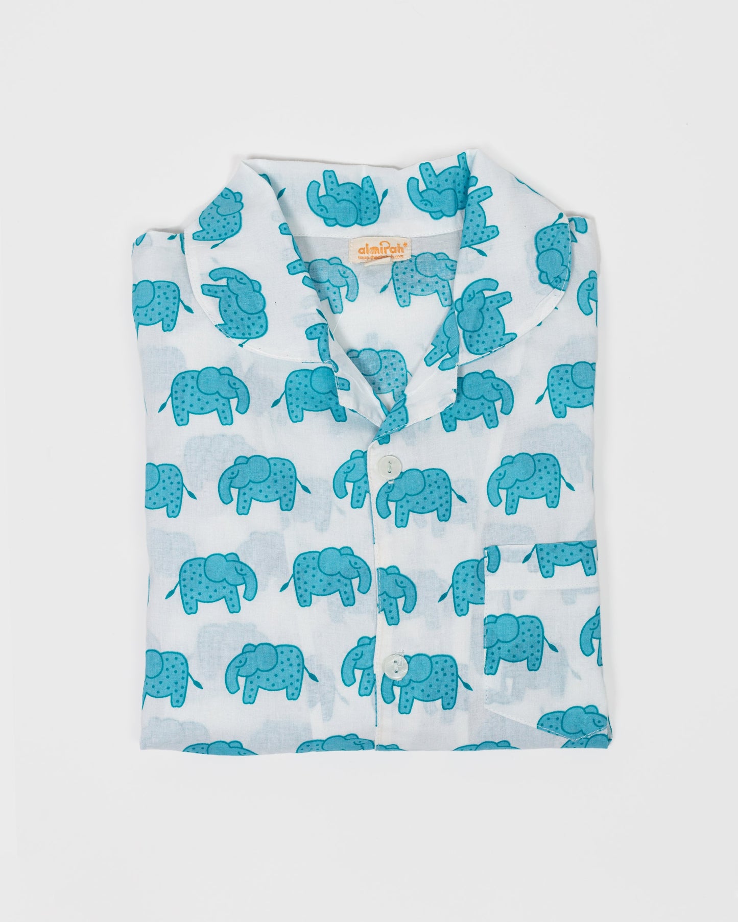 Boys Cotton Pyjamas in Blue Elephant Print