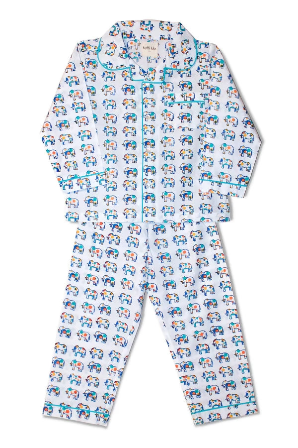 100% GOTS Certified Organic Cotton Kids Pyjamas. Award-winning kids pyjamas printed with dot to dot Ella the Elephant, that get softer with each wash. Kutti Lulu kids pyjamas, organic cotton kids pyjamas, organic cotton baby sleepwear
