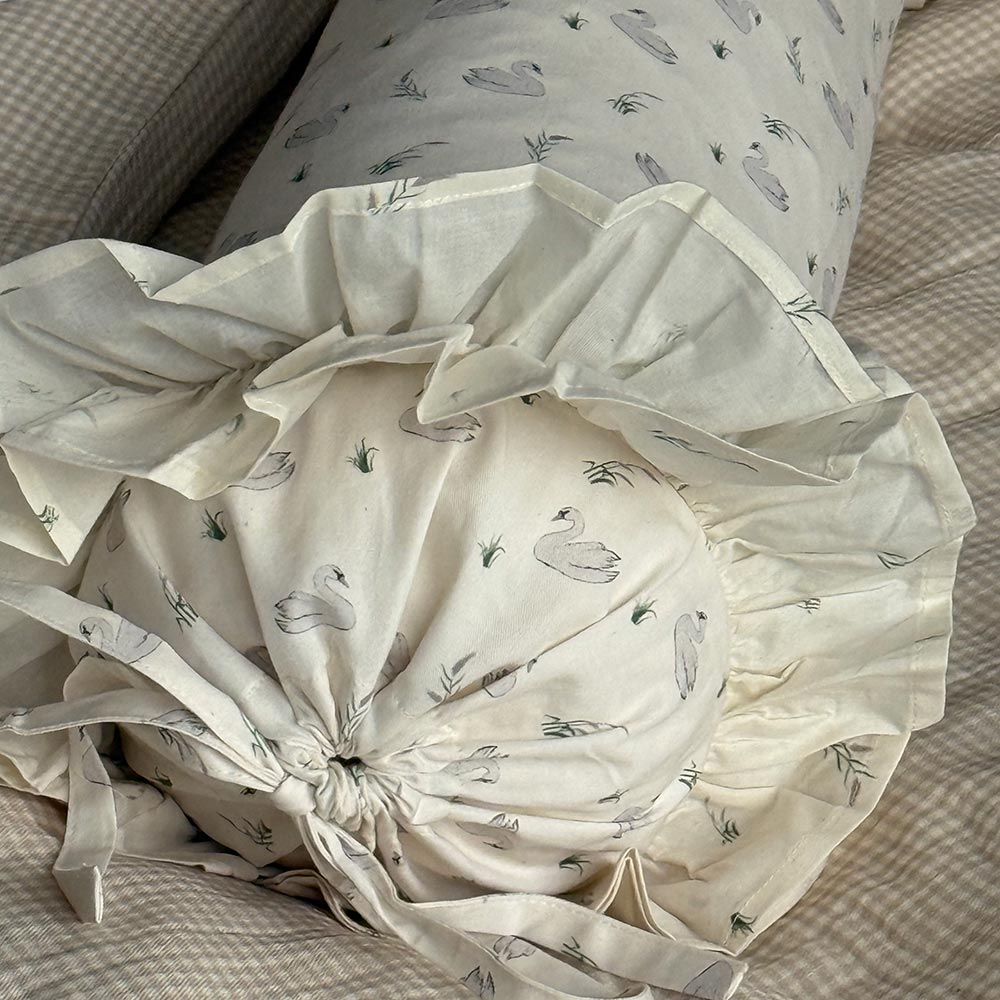 Organic Ruffled Bolster Cushion - Swans & Reeds
