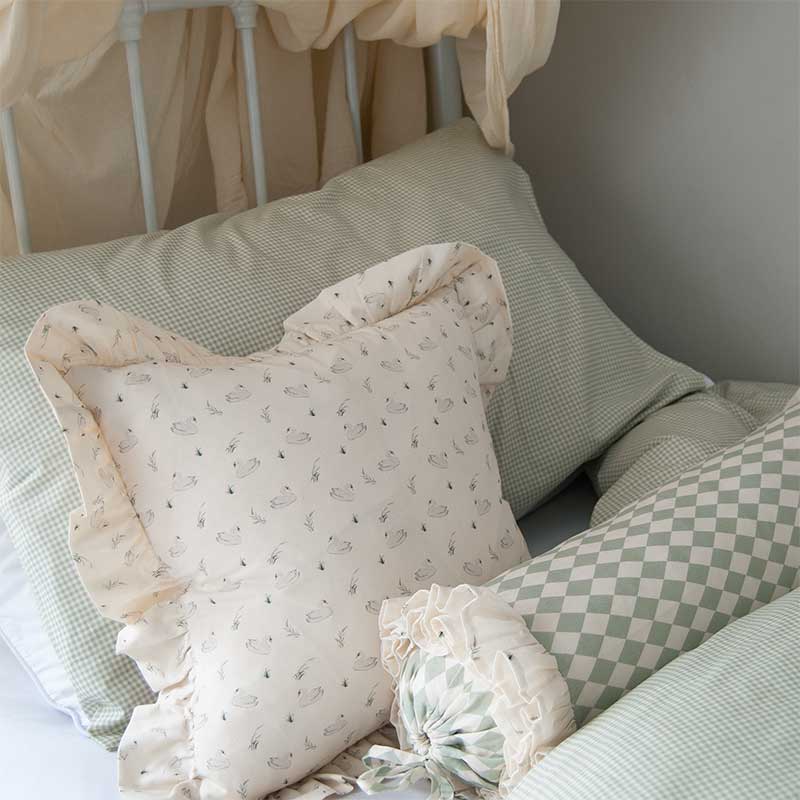 Organic Ruffled Bolster Cushion - Harlequin