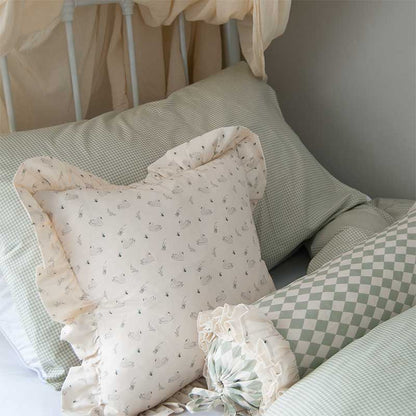 Organic Ruffled Bolster Cushion - Swans