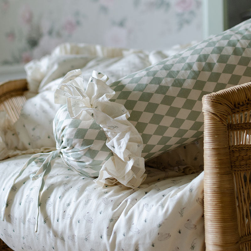 Organic Ruffled Bolster Cushion - Harlequin