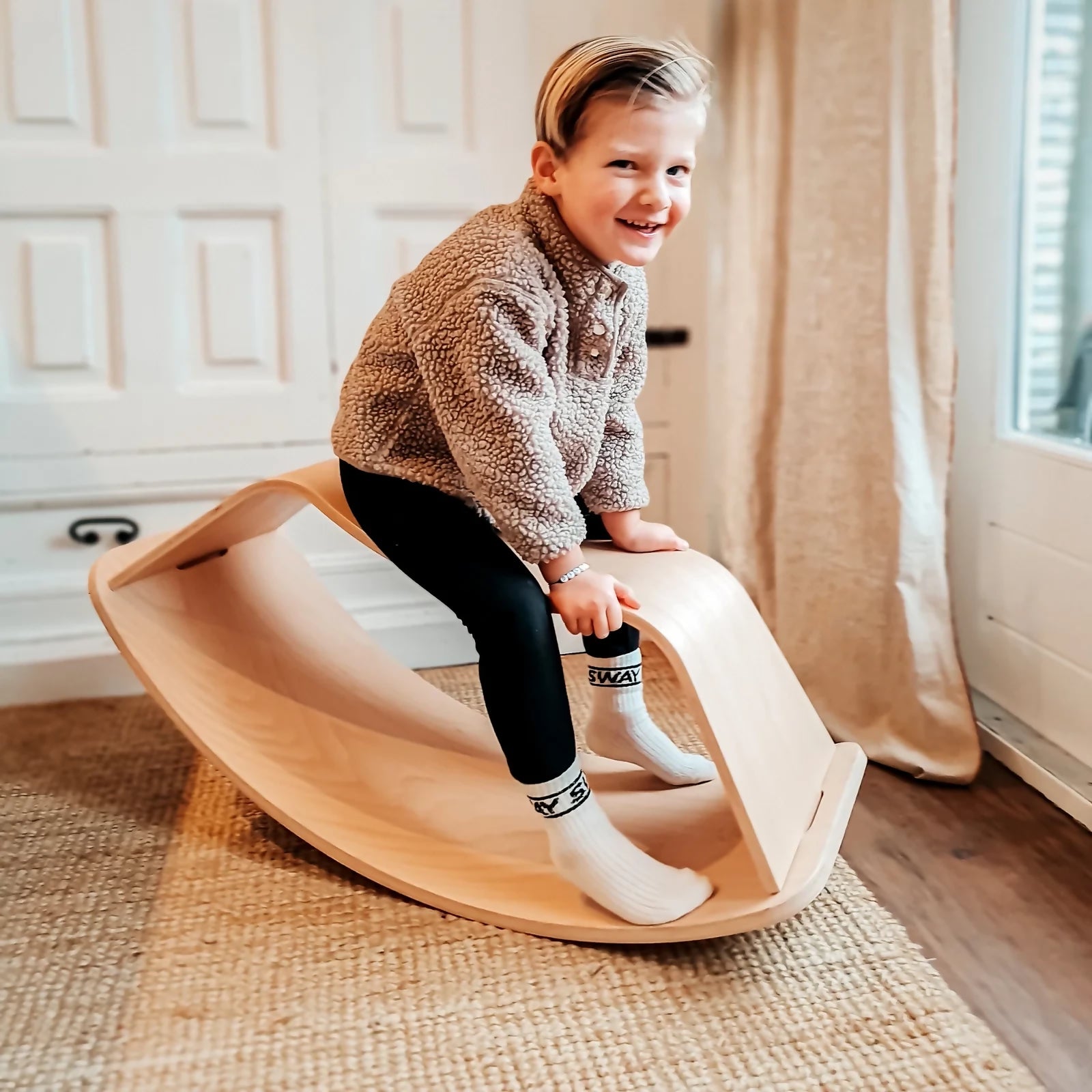 wooden rocking stool for kids by curve lab montessori open ended play