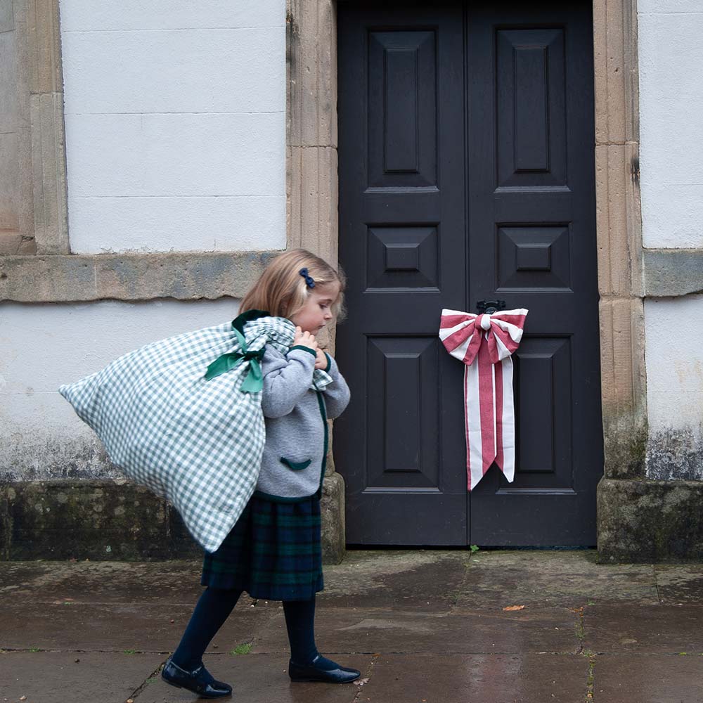 Gingham Santa Sack - Mistletoe Green