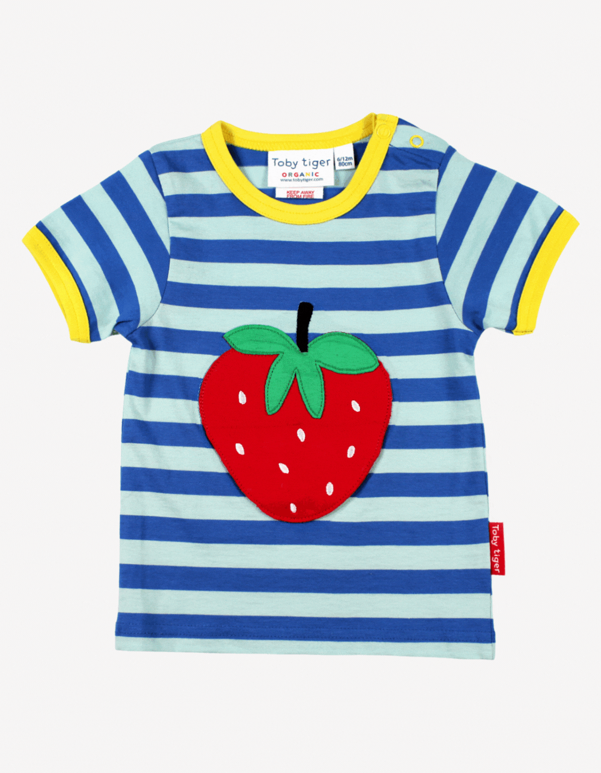 Organic Strawberry Applique Short-Sleeved T-Shirt by Toby Tiger, GOTS-certified, vetted by KIDDYKIND