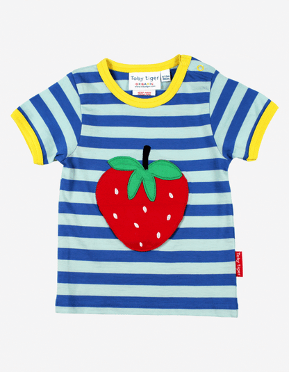 Organic Strawberry Applique Short-Sleeved T-Shirt by Toby Tiger, GOTS-certified, vetted by KIDDYKIND