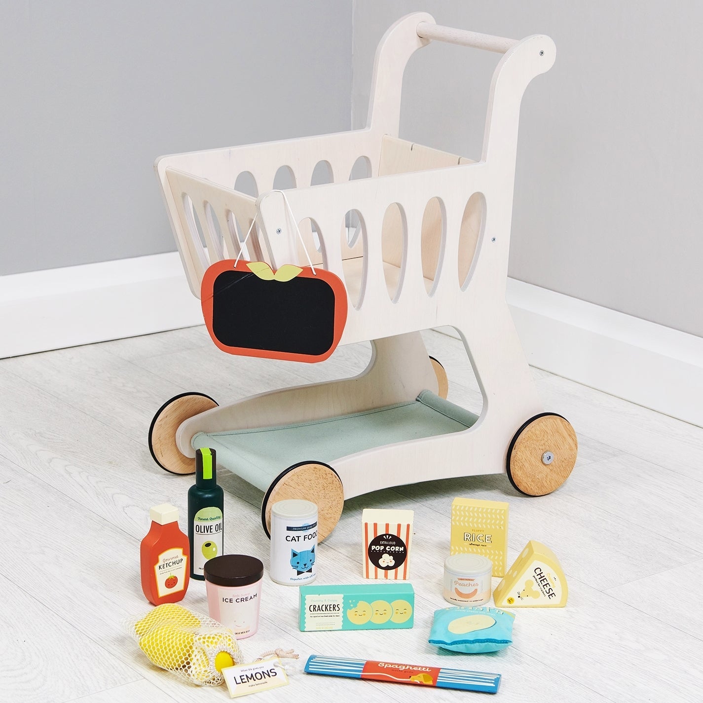 Shopping Bundle (Grocery Set, Shopping Cart) | open-ended wooden toy for kids UK