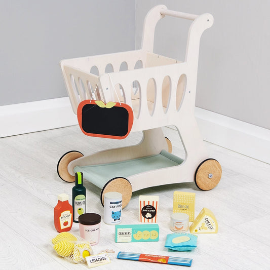 Shopping Bundle (Grocery Set, Shopping Cart) | open-ended wooden toy for kids UK