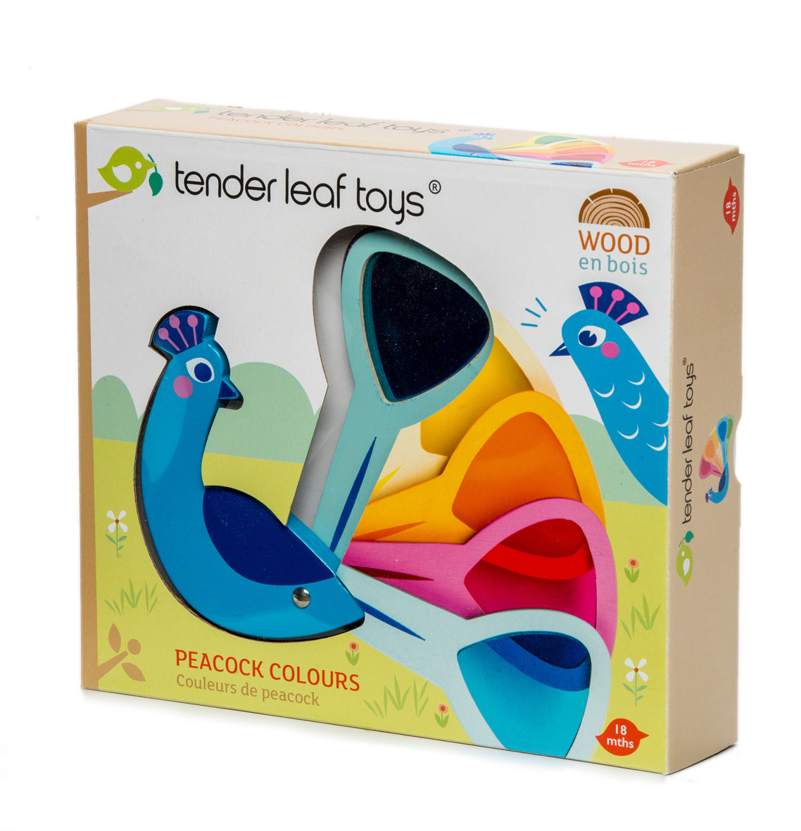 Rainbow Peacock Colours — Montessori wooden toy UK | KIDDYKIND