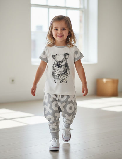 Organic Jersey Joggers - Grey White XOXO