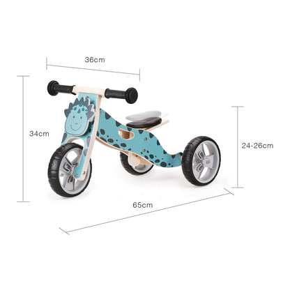 Hooga Playroom 2-in-1 wooden toddler balance bike and trike in Dino, view 3